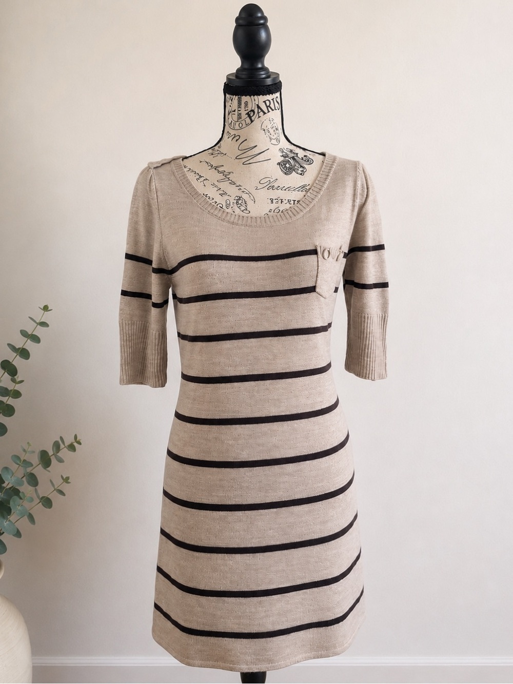 Beige & Brown Striped Knit Dress